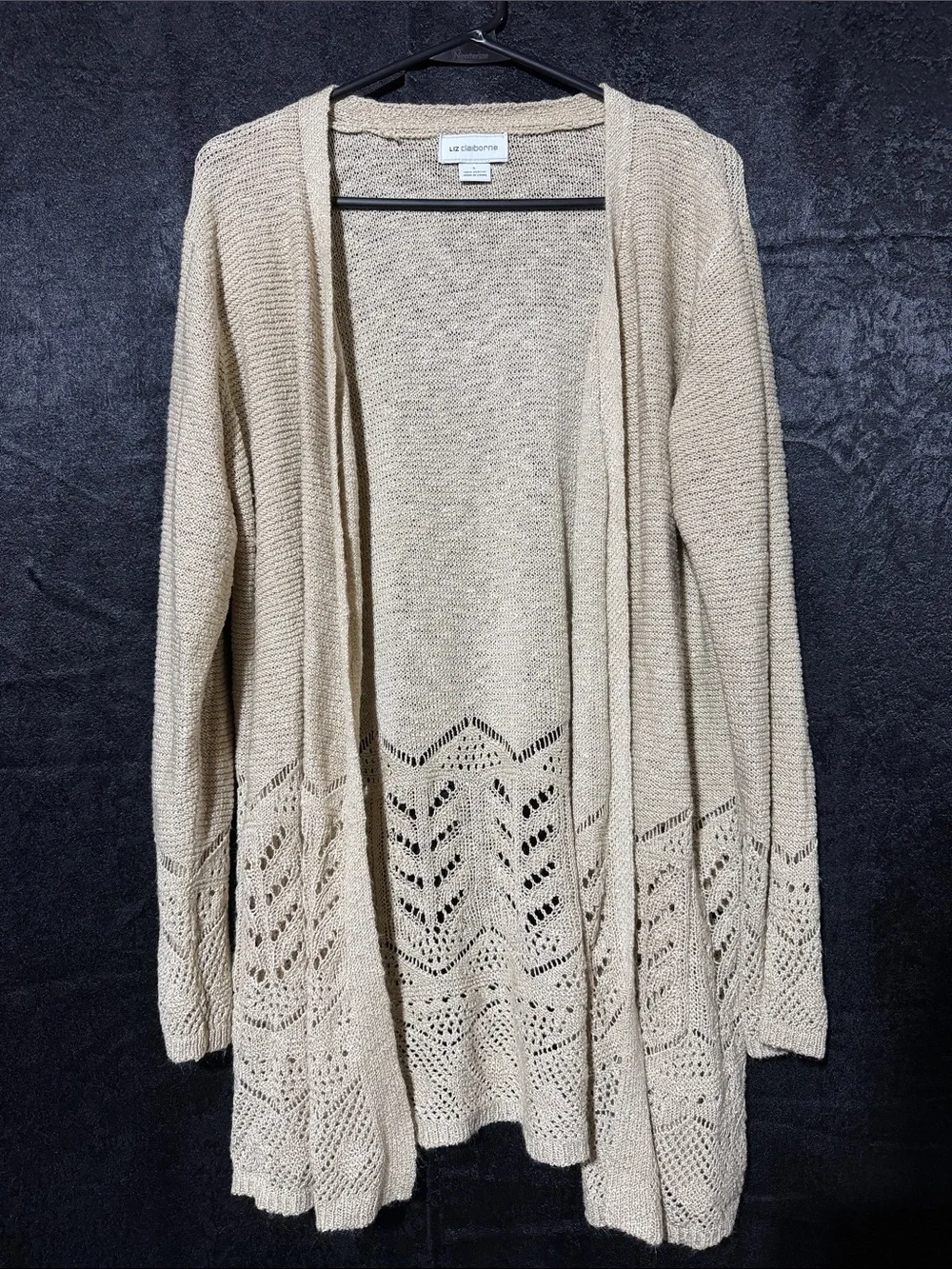 Light Beige Open-Front Knit Cardigan Sweater